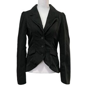 Joie Retro Black Cotton Notched Hem Crop Blazer
